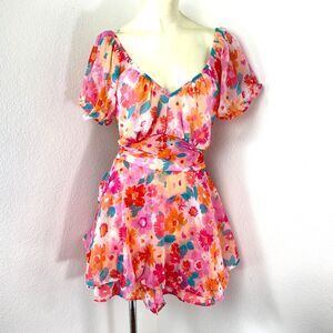 Miss Selfridge Pink Floral Romper Size 14 Whimsy Fairy Festival Party Coquette
